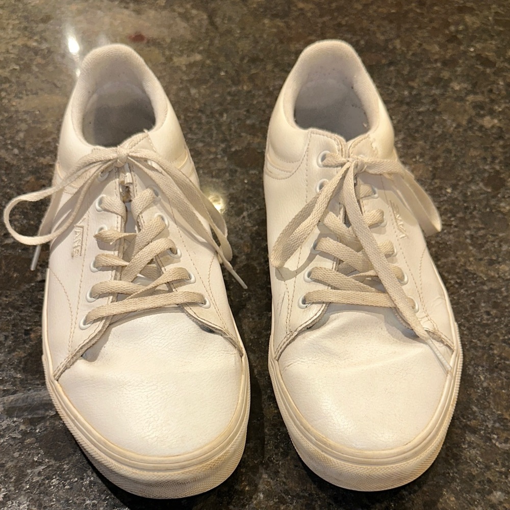 Vans Off-White Leather Lace-Up Sneakers